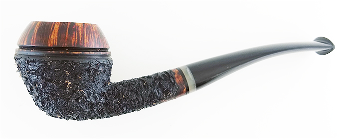 Zehnder Pipes Quarter Bent Rusticated Rhodesian Pipe w/Ox Horn - Click Image to Close